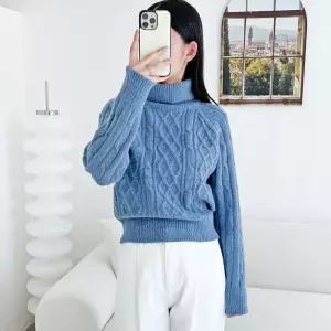 여자 겨울 루즈핏 꽈배기 목폴라 니트 DJW-KNA-SCAT1068-카멜