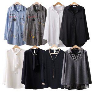 [아이우먼]빅사이즈 카라 블라우스 오버핏 롱 셔츠 체크 남방 옷