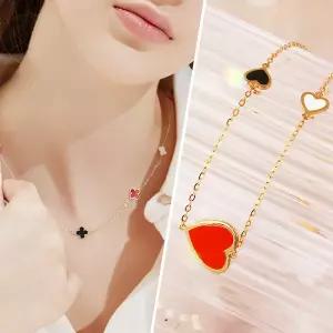 [골드피아] 14K 프렌치 에나멜 크로바/하트 목걸이/팔찌