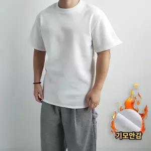 리얼타임 두툼 기모 레이어드 반팔티/ 오버핏 두꺼운 옆트임 무지 반팔 흰 티셔츠 남자 빅사이즈 큰옷 겨울 커플  [ M-4XL]