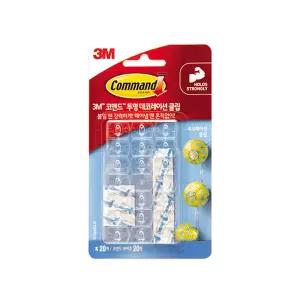 3M 코맨드 양면 테이프 투명 데코레이션 클립 17026 훅 20개 디자이너 탈부착식