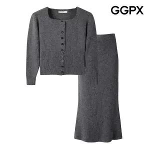 [GGPX] GP1OP012F 스퀘어 니트 가디건 앤 머메이드 스커트 투피스