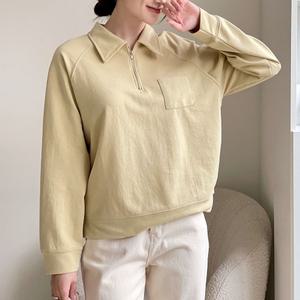 [다잇템] 여자 라글란 노란색 주머니 바람막이 카라긴팔티 티셔츠