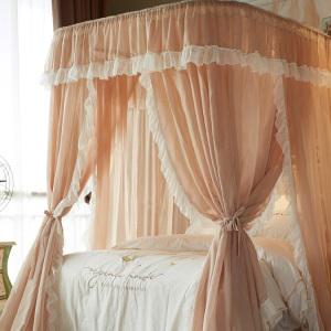 공주침대커튼 U자형 가이드 레일 린넨 스타일 레이스
