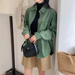 여성 카라넥 잔골지 간절기 베이직 셔츠 남방 SIU-WBL-4098-그린