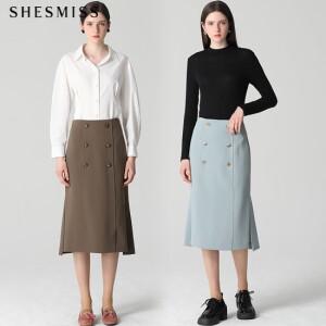 (SHESMISS)] 레이디 더블버튼 슬릿 스커트 (택가격  198000원)