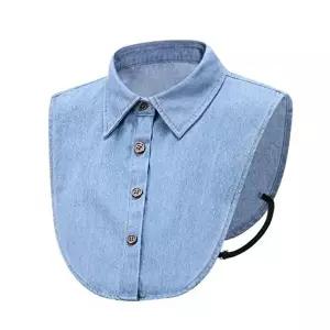 여성 베이직 데님 페이크 카라 청 이너셔츠 넥케이프-WDDC8CF