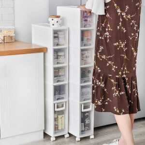 틈새수납장 슬라이딩 주방 6단 수납선반 세탁기 A.16cm무설치3단/유니버설휠 투명조립식