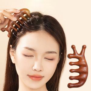 [1+1+1] 혈자리&림프절 순환 우드괄사 지압 머리빗 겸용