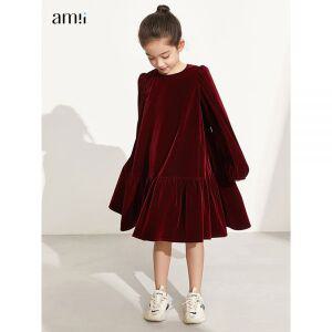 트위드 원피스 겨울 가을 롱 하객 린넨 데님 홀복 Amii 아이 드레스 3-12y 긴팔 솔리드 빈티지 어린이 2224