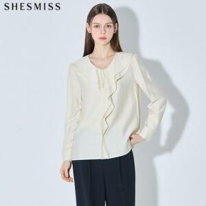 SHESMISS)] 실키광택 러플 브이넥 블라우스  택가격  168000원)