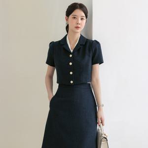 [시크라인] (~XXL까지) 네올 진주 퍼프 트위드 크롭 자켓 싱글여름 하객룩 오피스룩 데이트 모임 미시 빅사이즈