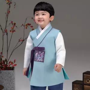 QT549-하늘파랑 남아 아동한복