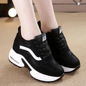 225-250 여성 속굽 키높이 운동화 (블랙/화이트) 9cm 하이탑 발 편한 신발 데일리슈즈