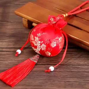 매화자수 부드러운천 노리개복주머니 향낭주머니 빨간색 1개입