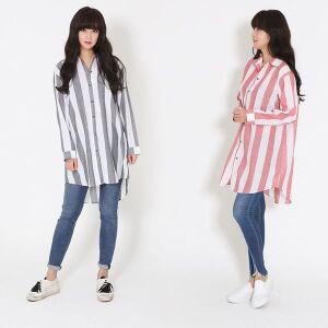 [기타]페니다 굵은줄 스트라이프 박스롱 마남방 OD-200406-