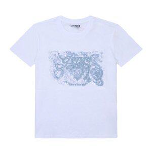 [가니]GANNI T4158 151 타투 레이스 로고 자수 여성 반팔티