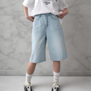 여자 여름 버뮤다데님 캐주얼 와이드 청반바지