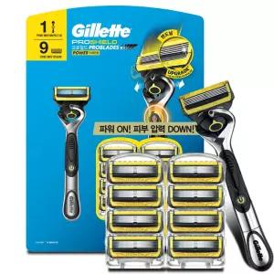 질레트 면도기 프로쉴드 옐로우 세트 전동 파워 (면도기1+면도날9) 퓨전 진동 플렉스볼 코스트코