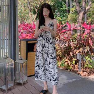 [옷자락]여성 꽃무늬 뷔스티에 셔링 롱 나시 원피스_P397315428