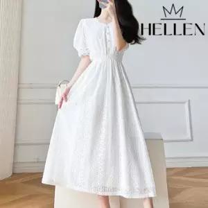 [헬렌] 펀칭 퍼프 반소매 레이스 원피스 니베아레이스OPS O-155