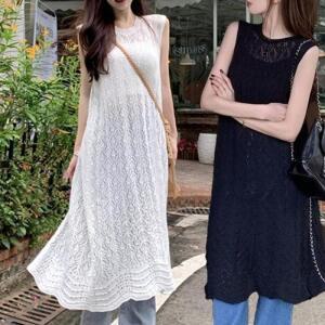 [오노마] ONM 휴양지 펀칭 뷔스티에 나시 빅사이즈 민소매 롱원피스