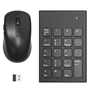 무선 숫자 패드와 마우스, 초슬림 2.4GHz 19 키 키패드, 3개의 조절 가능한 DPI, 노트북, PC, 데스크톱, 노트북용 휴대용 무음 재무 회계 번호 키보드 확장 기능