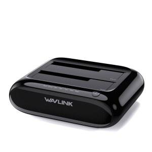 WAVLINK 듀얼 베이 하드 드라이브 도킹 스테이션 - USB 3.0에서 SATA I/II/III로 2.5인치 및 3.5인치 HDD/SSD(고정 베젤 포함), 오프라인 클론/복제기 기능 지원, UASP 6Gbps로 2x20TB 지원 블랙