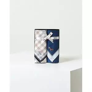 [롯데백화점]닥스 액세서리 [선물포장/쇼핑백동봉] 블루 체크 패턴 면 손수건 2종세트 DCHA5F064