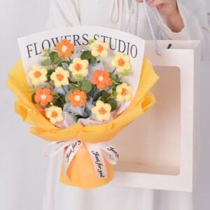 물망초꽃다발 물망초 뜨개 뜨개질 니트꽃 옐로우 가짜 화분 딥레드부케소재패키지 어버이날선물