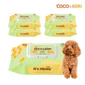 코코와보리 잇츠허니 프렌즈 물티슈 도톰 엠보 80매 캡형 5팩 강아지 고양이 반려동물 펫티슈