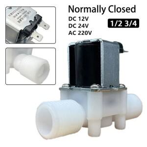 1Pcs 정상 폐쇄 솔레노이드 밸브 수나사 1/2 인치3/4인치 물 제어 플라스틱 DC12V 24V AC220V