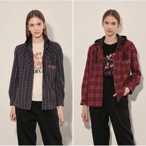 갤러리아 올리비아로렌 후드 체크 블라우스 VVBNL4F8291