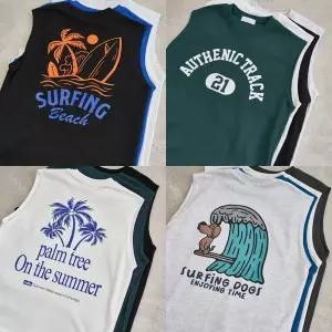 [비템]휴양룩 짐웨어 런닝복 프린팅 오버핏 어깨넓은 민소매 나시티 4스타일 4컬러