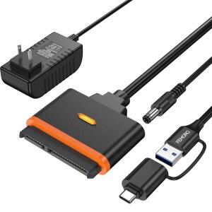 전원 공급 장치와 USB C 컨버터가 있는 SATA-USB 어댑터, 내부 2.5인치 SSD 3.5인치 HDD용 SATA 하드 드라이브 리더, 최대 20TB, Seagate WD Toshiba와 호환되는 III 지원 UASP