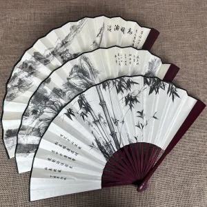 수묵화 접이식 60cm 대형 고급 실크 전통 부채