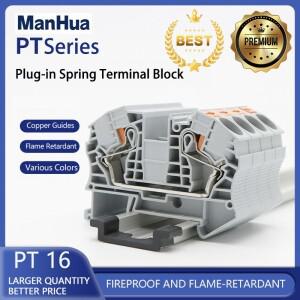 만화 1피스 PT16 DIN 레일 단자대 도체 와이어 커넥터 푸시인 스프링 나사 없는 피드 스루