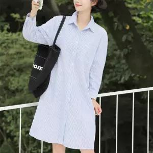 [빼빼닷컴] 자체제작 스트라이프 롱셔츠형 롱남방 원피스