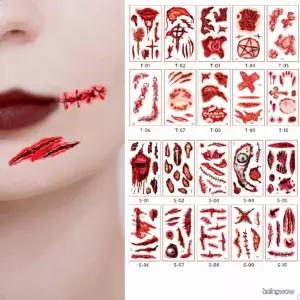 할로윈데이 리얼 상처 핏자국 좀비 흉터 특수분장 타투 페이스 바디 스티커 10종 세트