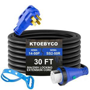 50암페어 RV 연장 코드 30피트 250V 헤비 듀티 STW 6/3+8/1 게이지 순수 구리 전원 코드, 트위스트 ETL로 표시된 NEMA 14-50P에서 SS2-50R 케이블 및 표시등