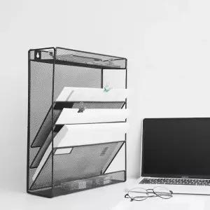 데스크 파티션걸이 3단 서류보관함 철제 메쉬 선반 오피스 책상정리 파일보관