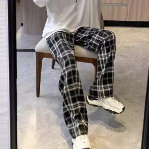 방한 겨울 체크무늬 가을 바지 기모 양털 겨울 와이드형 도톰 편안한 잠옷