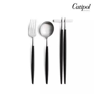 [큐티폴] 고아 블랙실버 디너 3종세트(디너스푼 디너포크 젓가락세트)