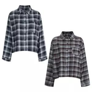 [샵앤] 여성 카라넥 약기모 루즈핏 체크 언발 남방 셔츠 MSE-WBL-20791