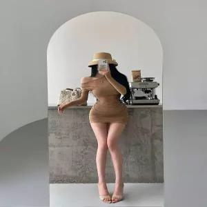 시스루 오프숄더 망사 원피스 슬림핏 섹시한 데일리 긴팔