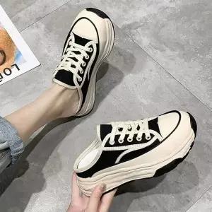 [하프클럽/]캔버스 뮬 스니커즈 슬립온 블로퍼 통굽 학생 키높이