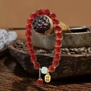 [하프클럽/]옥장식 마노석 염주 팔찌(레드)