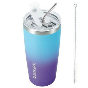 뚜껑과 빨대 재사용 가능한 여행용 워터 머그잔 더블 월 커피 컵, 오션 드림이 포함된 BJPKPK 20온스 스테인리스 스틸 진공 단열 텀블러