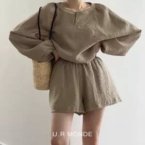 [유아몽드]퍼프소매 여름 블라우스 숏팬츠 여성투피스 고급 상하