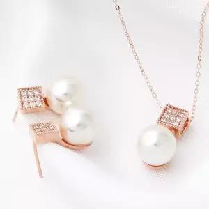 [미니아트]14K GOLD 패션 데일리 진주 큐빅 쥬얼리 세트 귀걸이 + 목걸이 45cm 선물추천